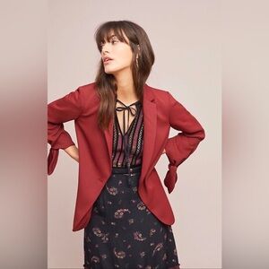 Anthropologie Cartonnier Wine Single Button Blazer‎ with Tie Cuff Detail Size 12